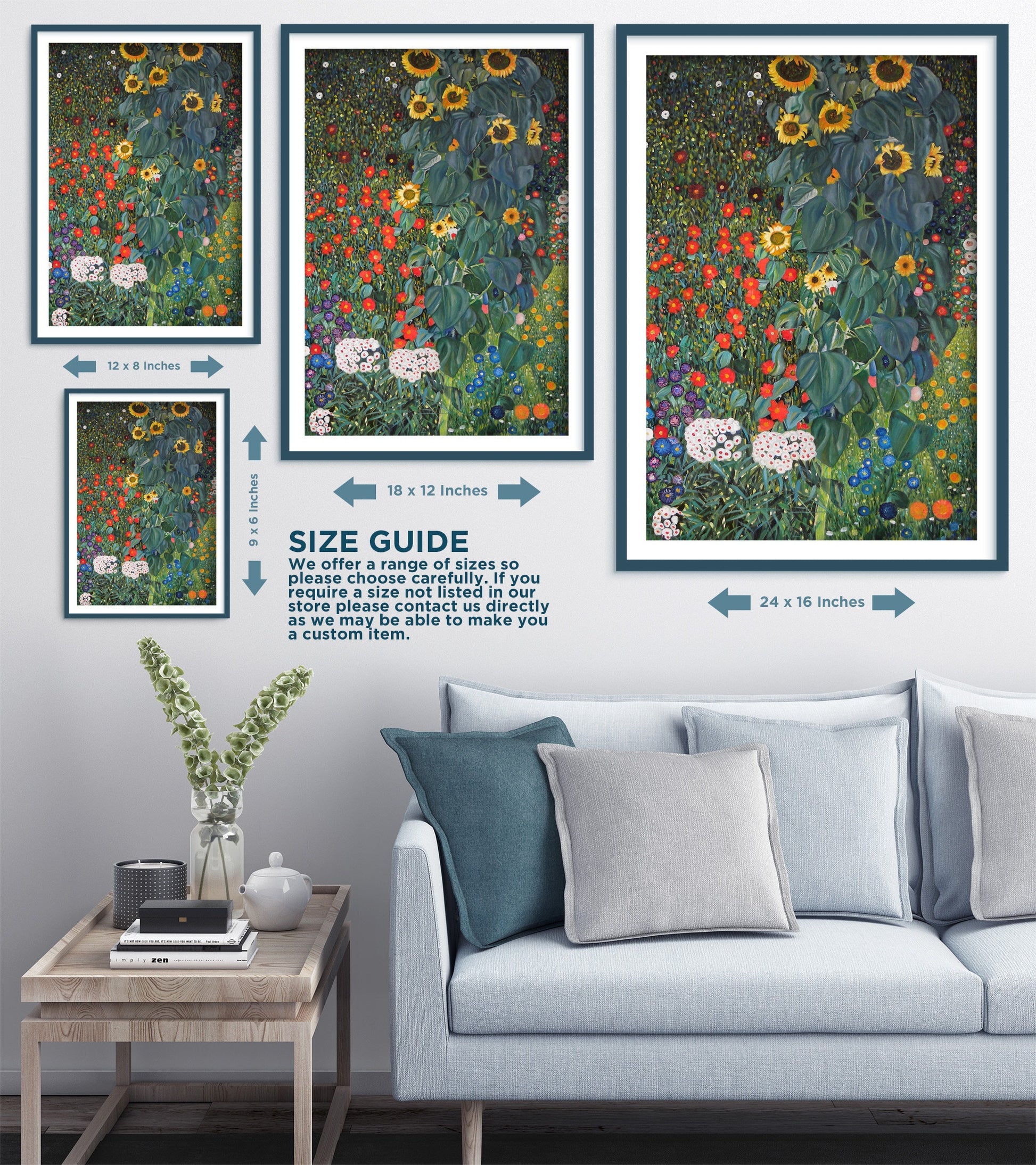 Set of Three Gustav Klimt GREENERY Prints - 3 Classic Paintings - Photo Poster Wall Art Gift Giclée Museum Quality - Sunflowers Garden