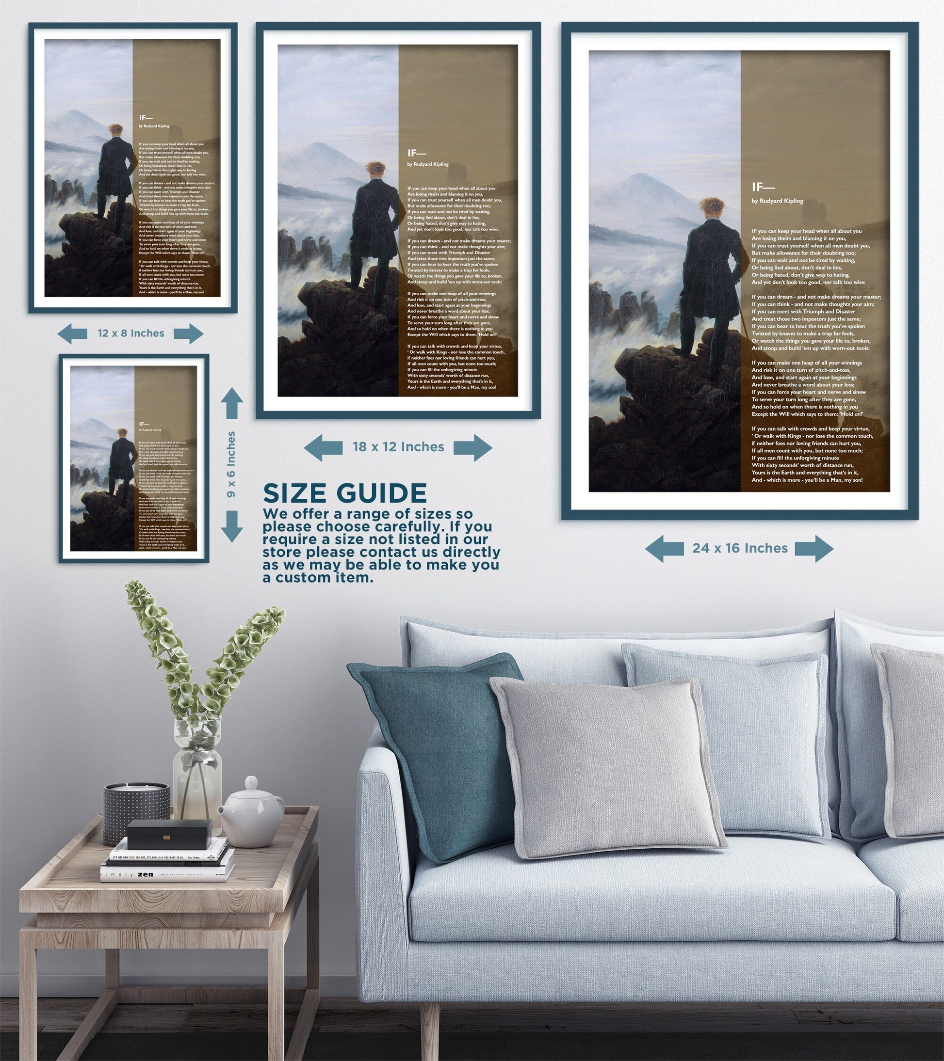 Set of Three Rudyard Kipling Prints - 3 Poem Posters - Photo Wall Art Gift Giclée - IF, Gunga Din, Gods of the Copybook Headings