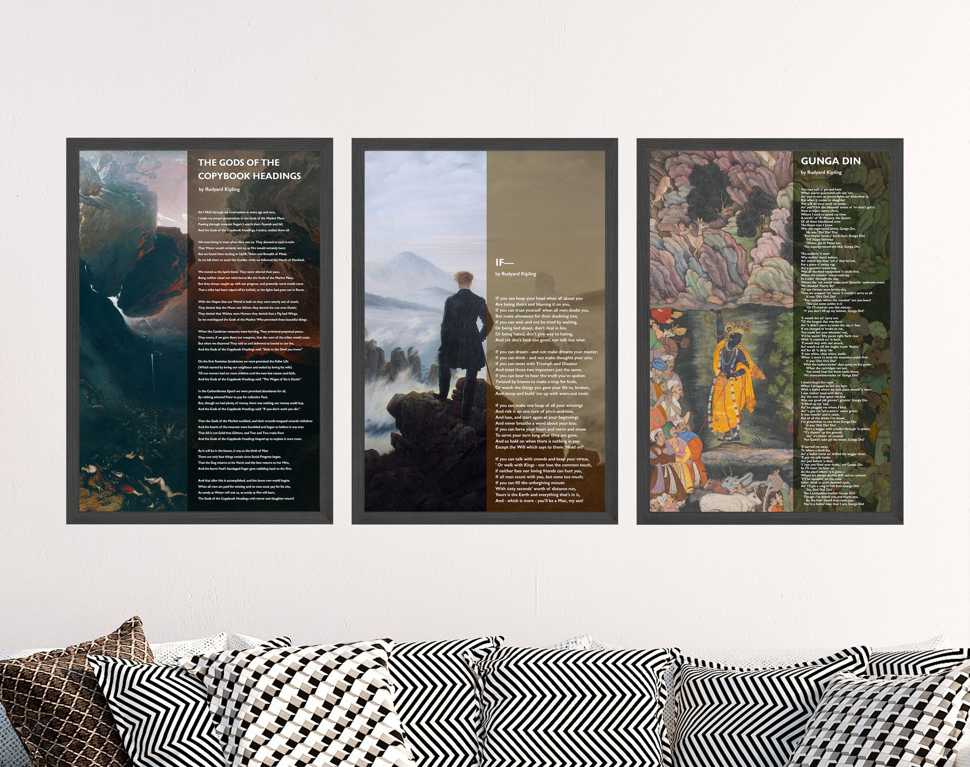 Set of Three Rudyard Kipling Prints - 3 Poem Posters - Photo Wall Art Gift Giclée - IF, Gunga Din, Gods of the Copybook Headings