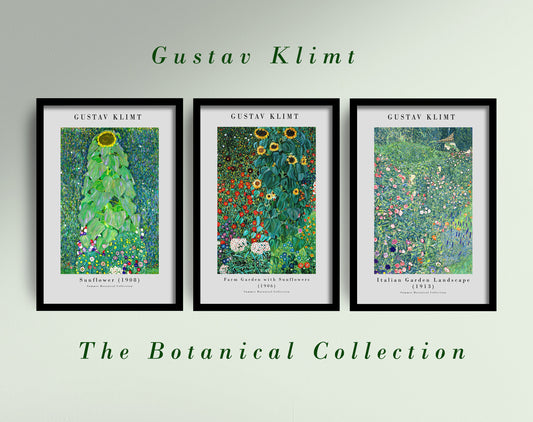 Set of Three Gustav Klimt Prints - The Botanical Collection - 3 Paintings - Photo Poster Wall Art Gift Giclée Museum Quality - Sunflowers