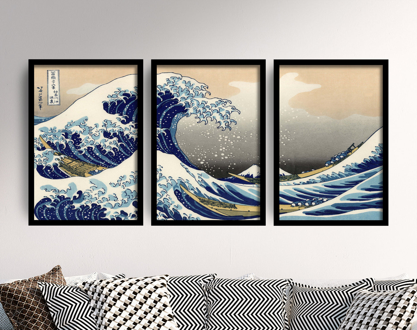 Set of Three Katsushika Hokusai Prints - The Great Wave Triptych - 3 Paintings Photo Poster Wall Art Gift Museum Giclee Ocean Sea Japan