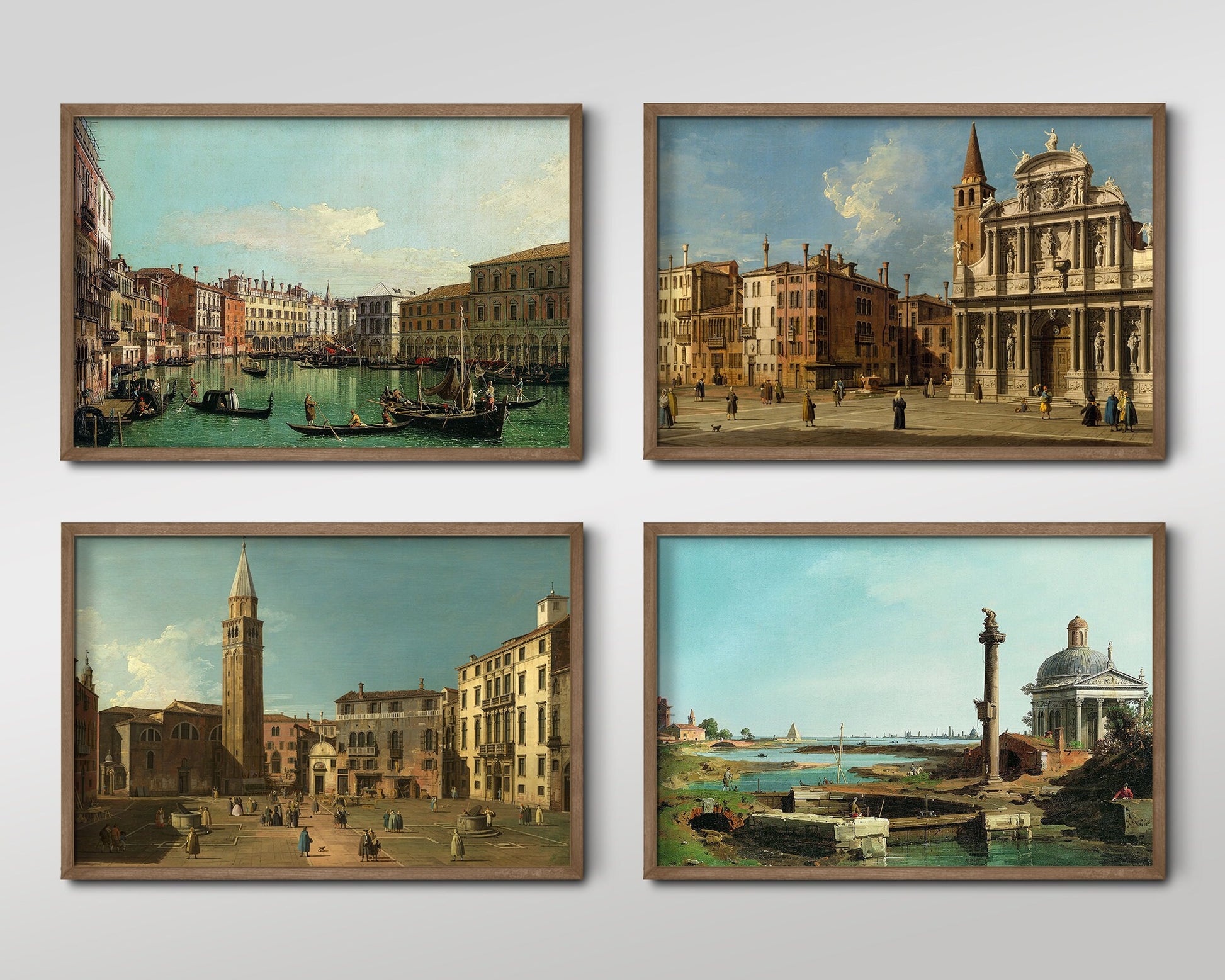 Set of Four Canaletto Prints - 4 Classic Paintings - Photo Poster Wall Art Gift Giclée Museum Quality - Warm Tone Vintage City Venice Water