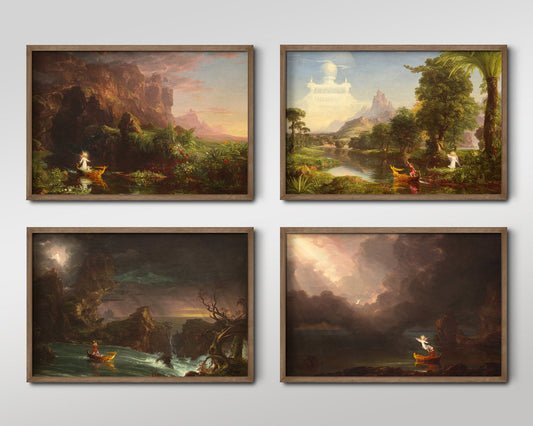 Set of Four Thomas Cole Prints 2 - 4 Classic Paintings - Photo Poster Wall Art Gift Giclée Museum Quality - The Voyage of Life, Childhood