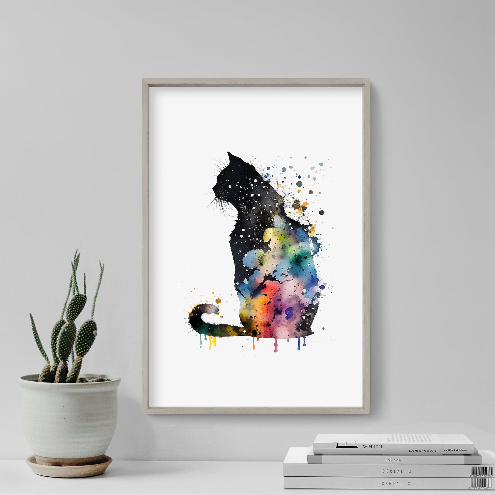 Set of Three Cat Watercolour Prints - 3 Art Paintings Poster Photo Wall Gift Museum Giclée - Gift for Cat Lover, Feline, House, Pet, Black