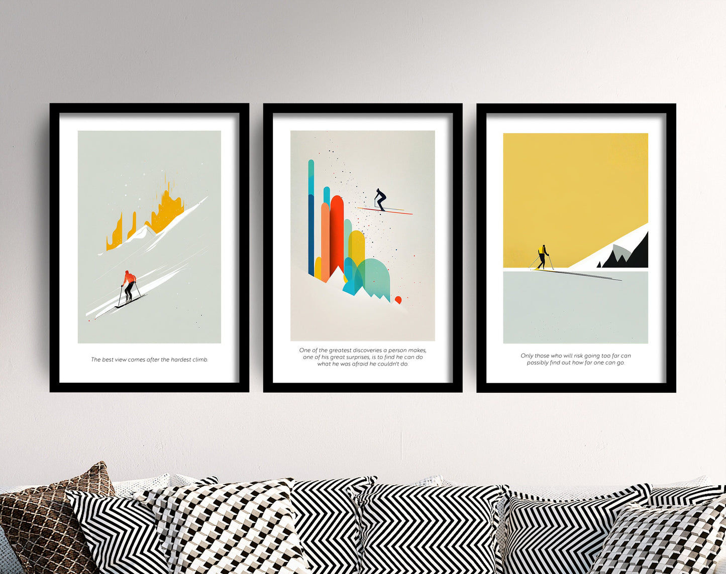 Set of Three Skiing Prints - Minimalist Gallery Edition - Motivational Quotes - 3 Art Paintings Poster Photo Wall Gift Museum Giclée - Ski