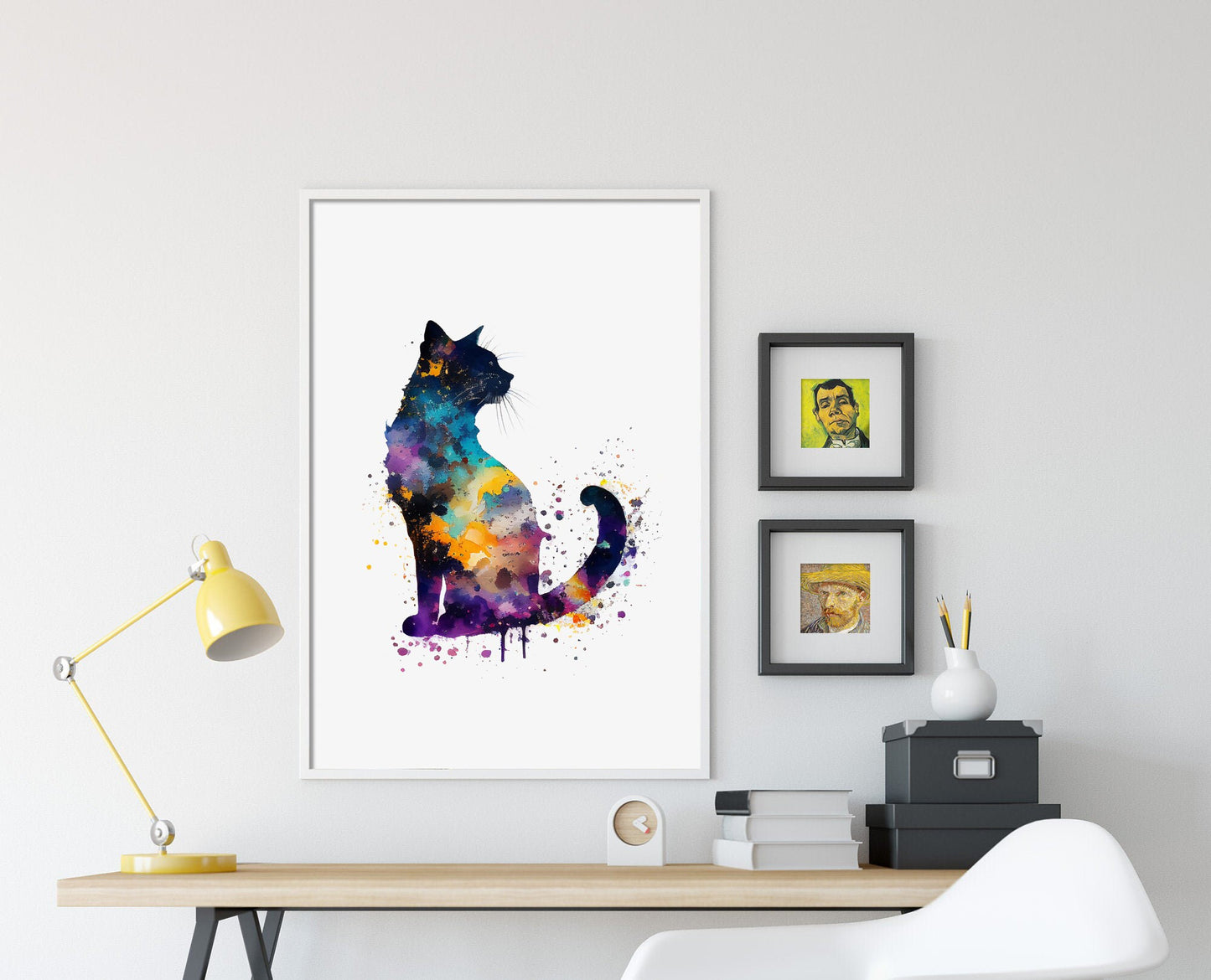 Set of Three Cat Watercolour Prints - 3 Art Paintings Poster Photo Wall Gift Museum Giclée - Gift for Cat Lover, Feline, House, Pet, Black