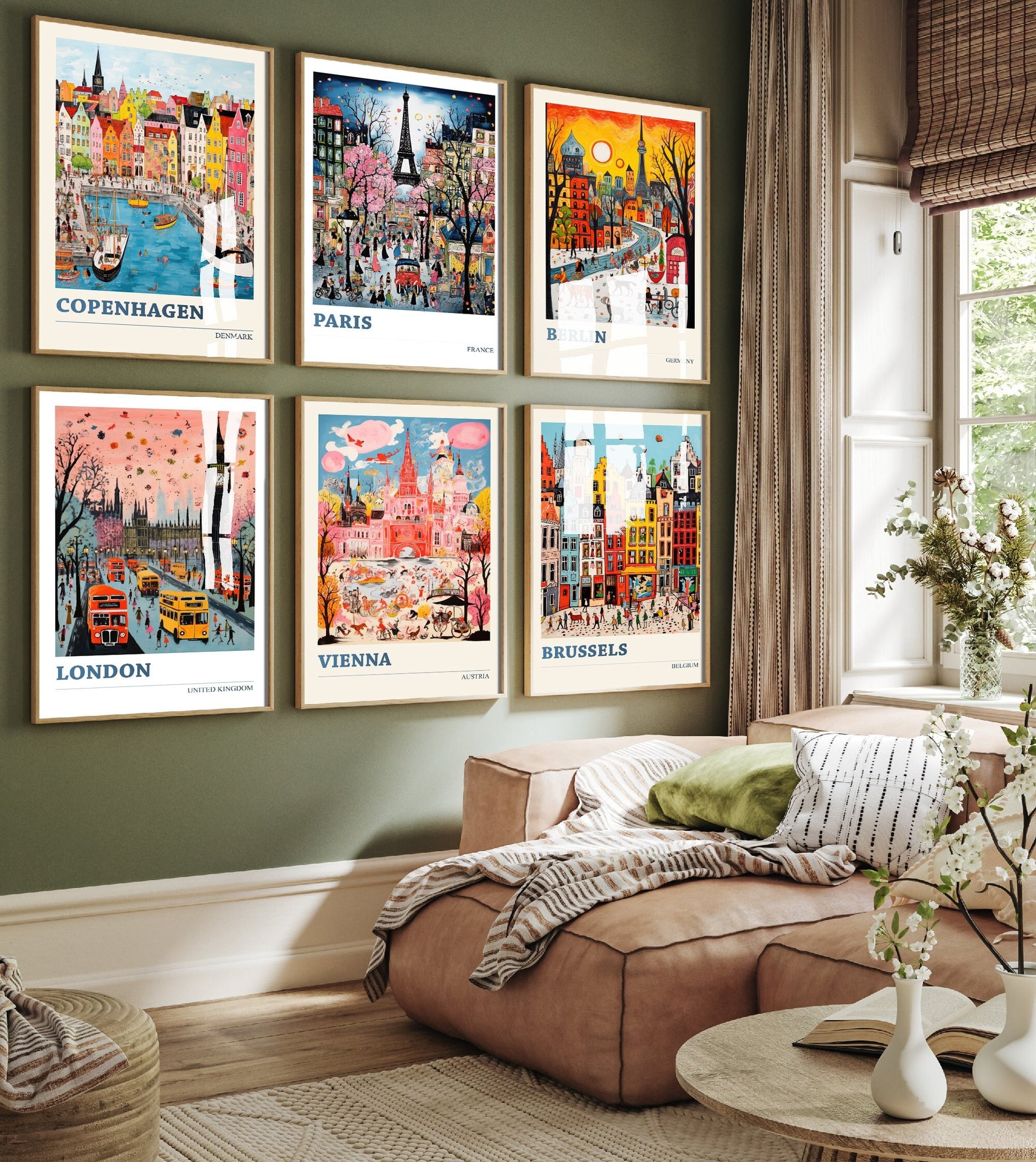 Set of Six European City Travel Posters - 6 Ludwig Modern Vibrant Art Prints - Photo Painting Wall Gift Giclée - Paris, Berlin, London