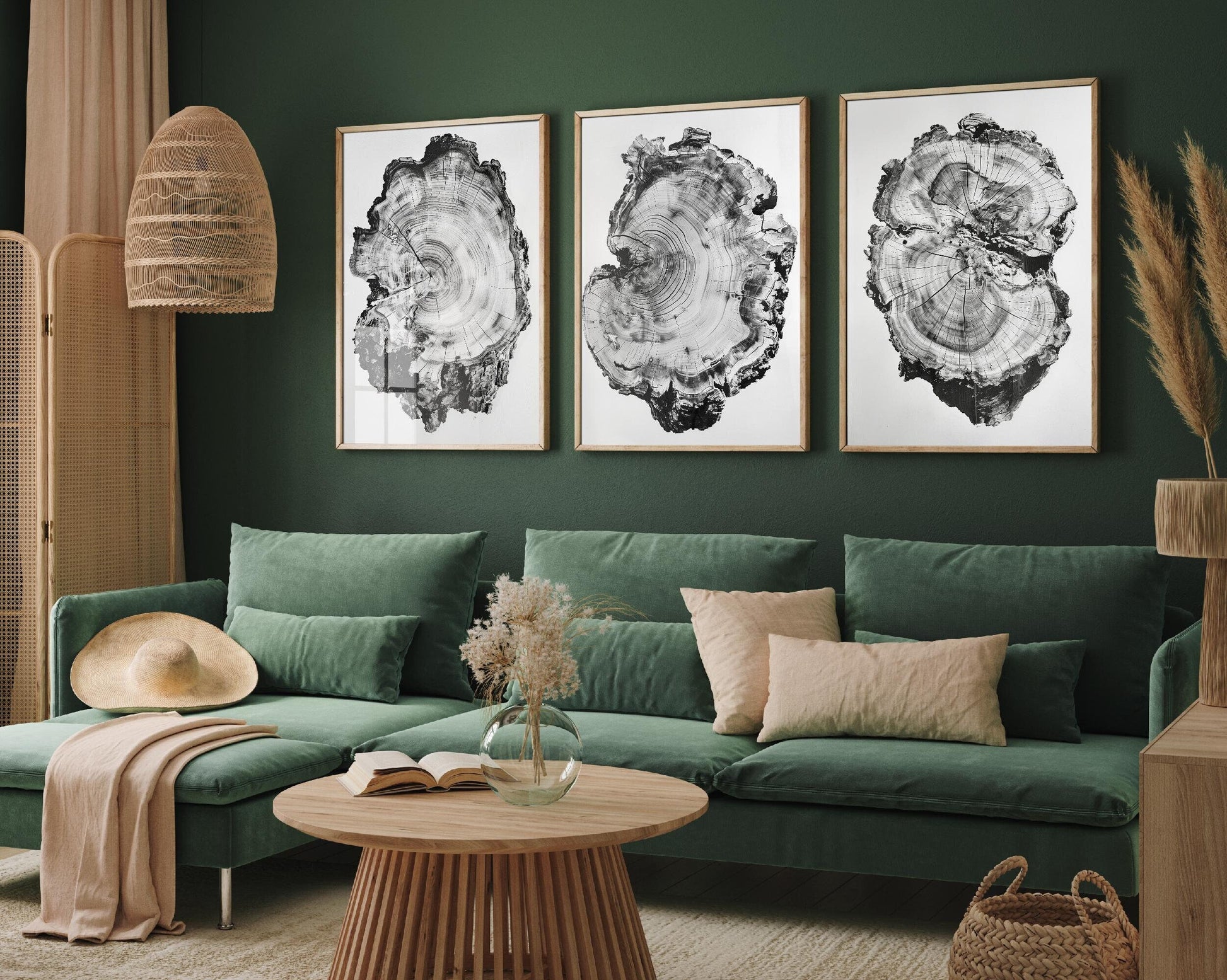 Set of Three Tree Ring Stump Warped and Mangled Triptych - 3 Natural Pattern Art Prints - Photo Poster Wall Gift, Wood Wooden Painting